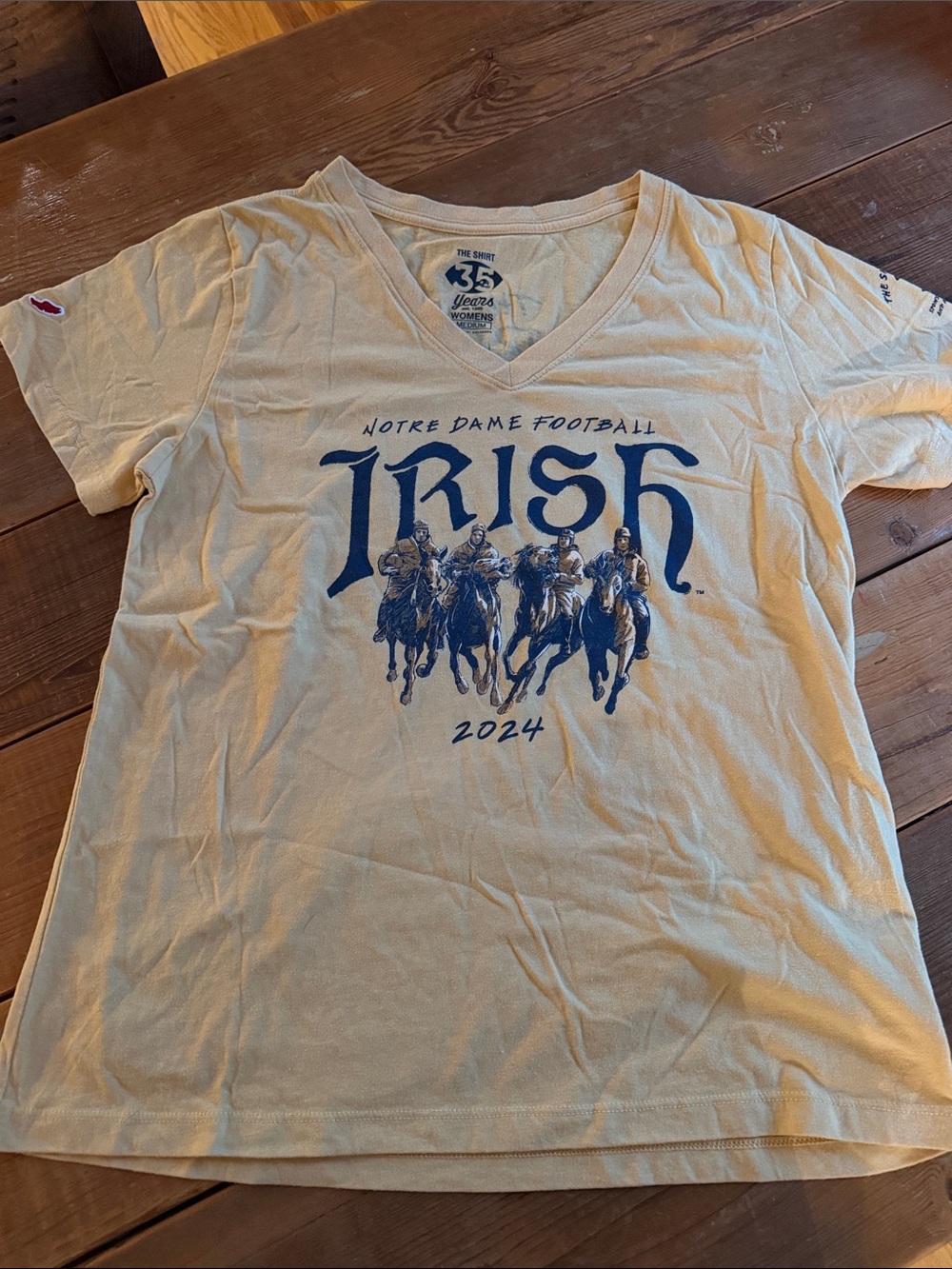 League Women's Light Yellow V‑Neck Graphic Tee with Navy 'Irish' Print
